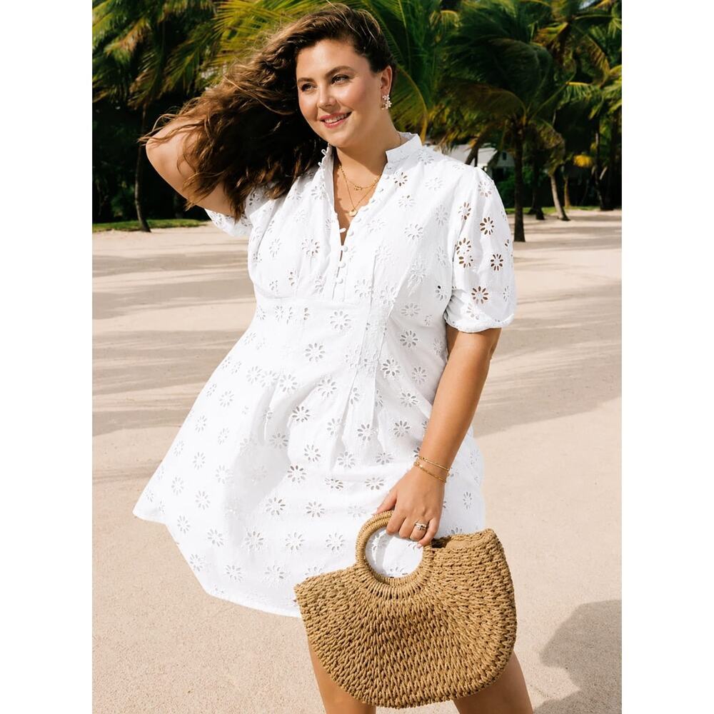 Torrid Belle Isle Mini Eyelet Popover Dress 22 Puff Sleeve Beach Boho Coastal